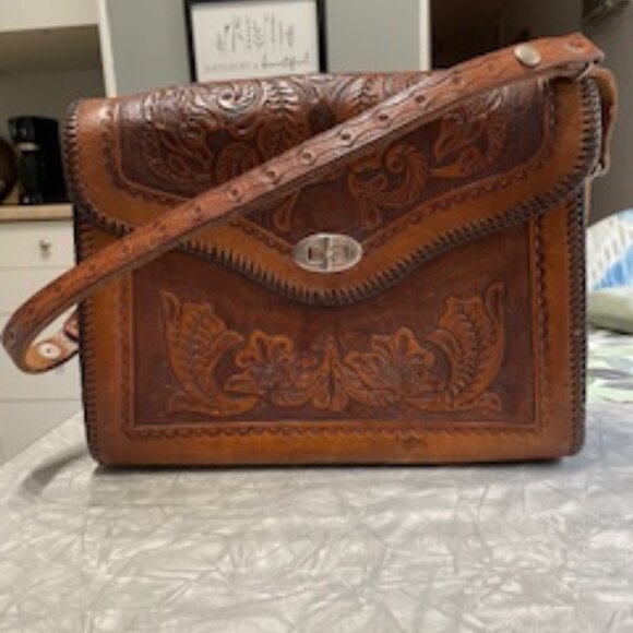 Vintage Made In Mexico Hand Tooled Leather Purse Handbag - Picture 2 of 6